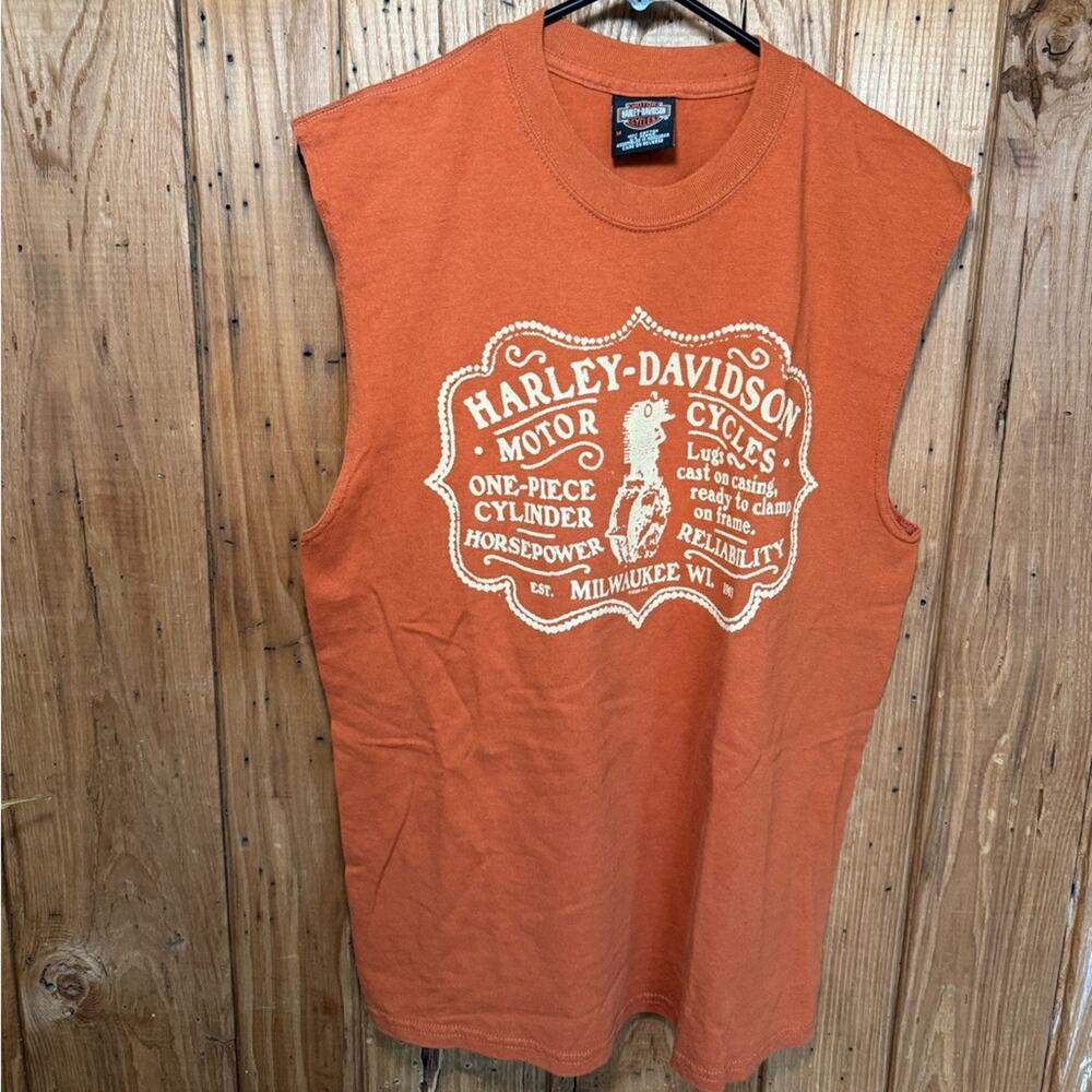 Vintage Harley-Davidson Orange Muscle Tank Men’s M – Chicken & Eagle Graphic